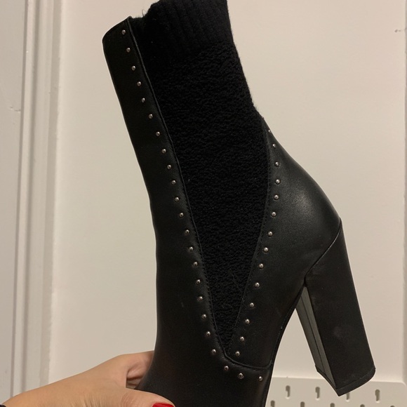 Studded Heel Black Sock Booties - Picture 2 of 4